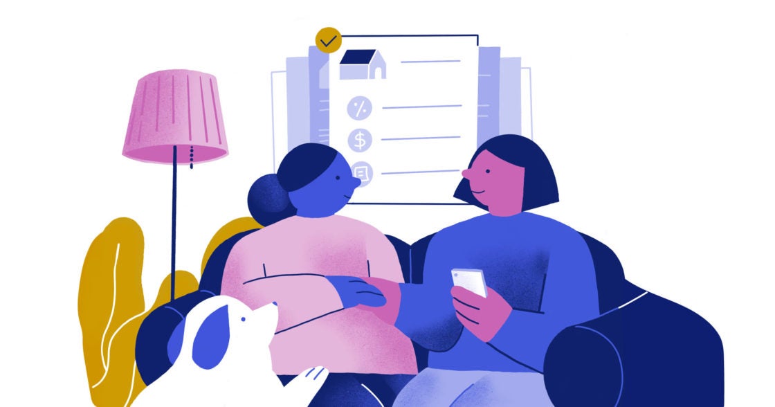 Illustration of two women navigating an eclose interface