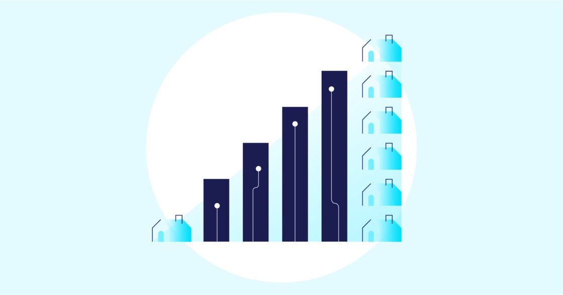 Illustration of a chart showing growing numbers of houses