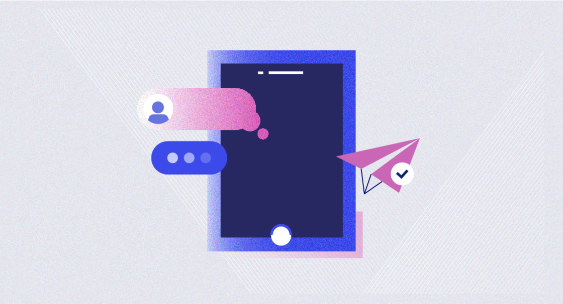 Illustration of a tablet with a paper airplane