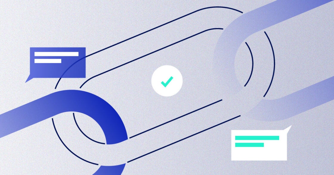 Illustration of two chains linking together with green check mark in the middle