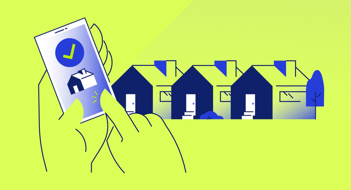 Illustration of a phone interface for buying a home