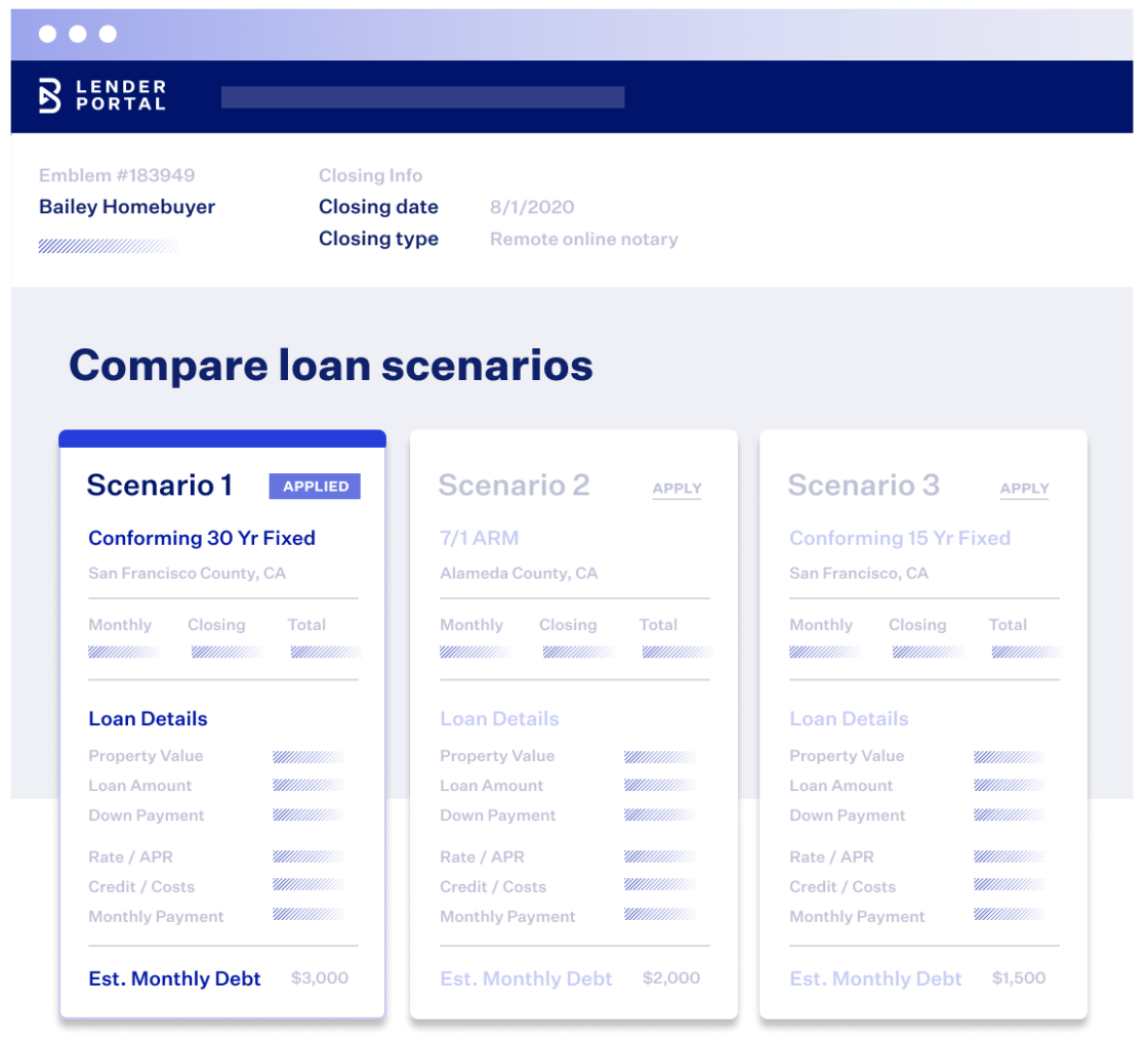 Blend LO Toolkit loan scenario view