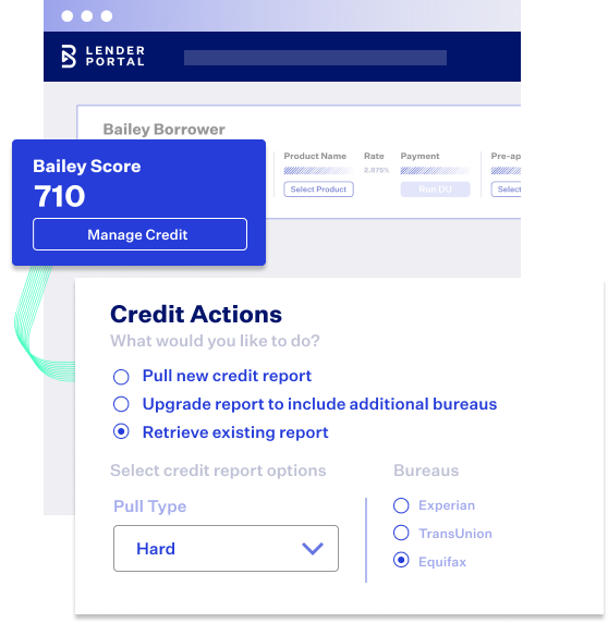 A loan officer's screen shows them pulling a soft credit report