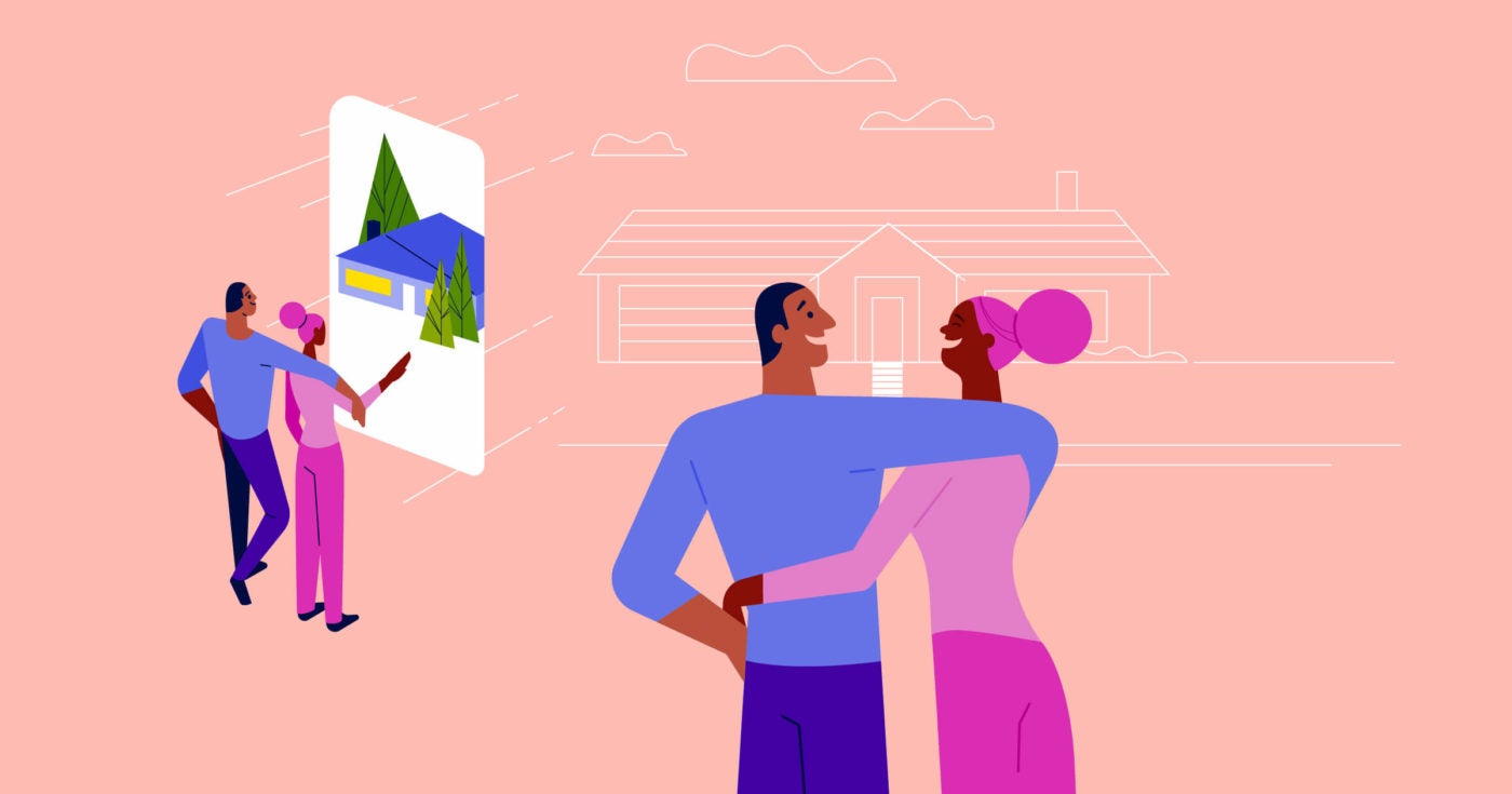 Illustration of a couple using mortgage technology