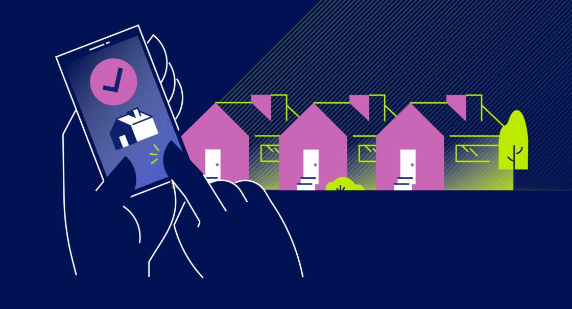 Illustration of a phone interface for buying a home