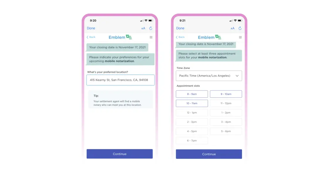 Product screenshot featuring mobile notarization setup screen