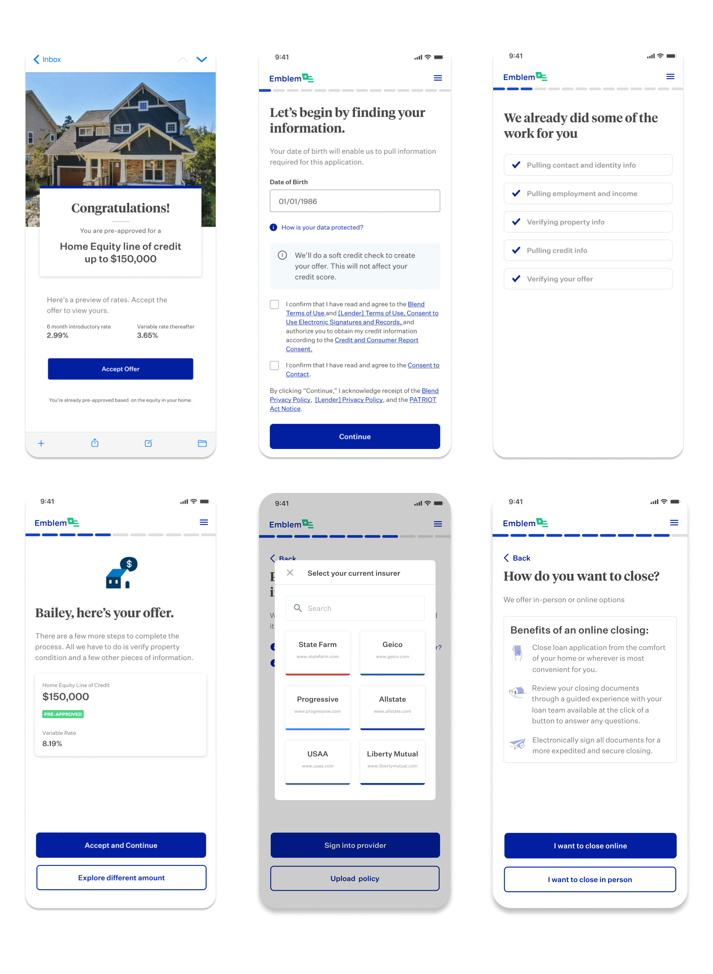 Product screen of home equity process with Blend