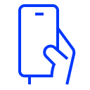Blue outline of hand holding mobile phone icon
