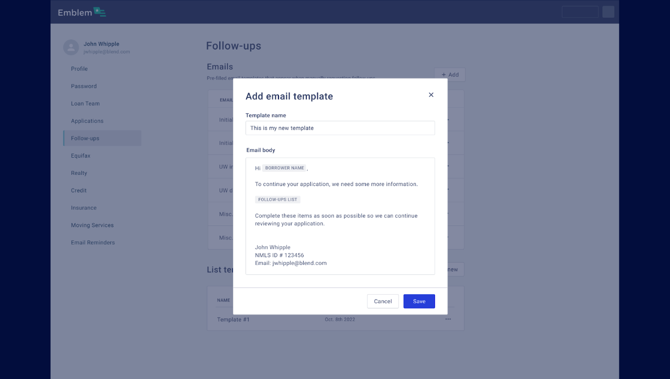Product screen showing Customizable Email Templates