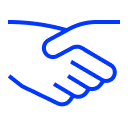 Blue outline of handshake icon