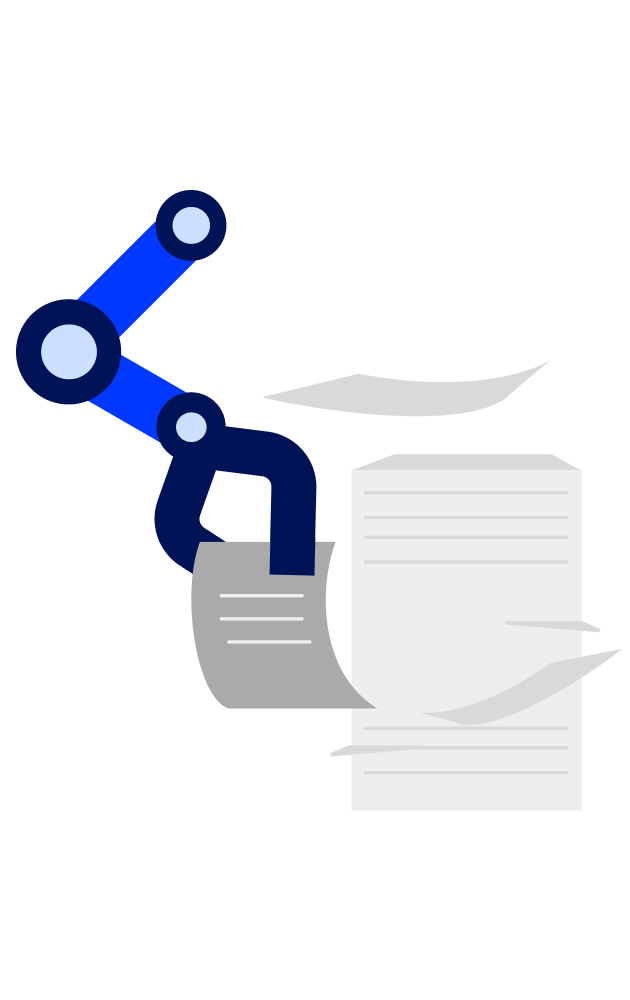 Illustration of pieces of paper with mechanic arm moving