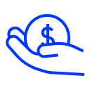 Primary blue hand holding coin money icon