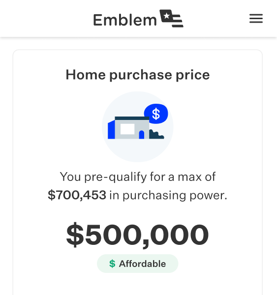 Home purchase price phone screen