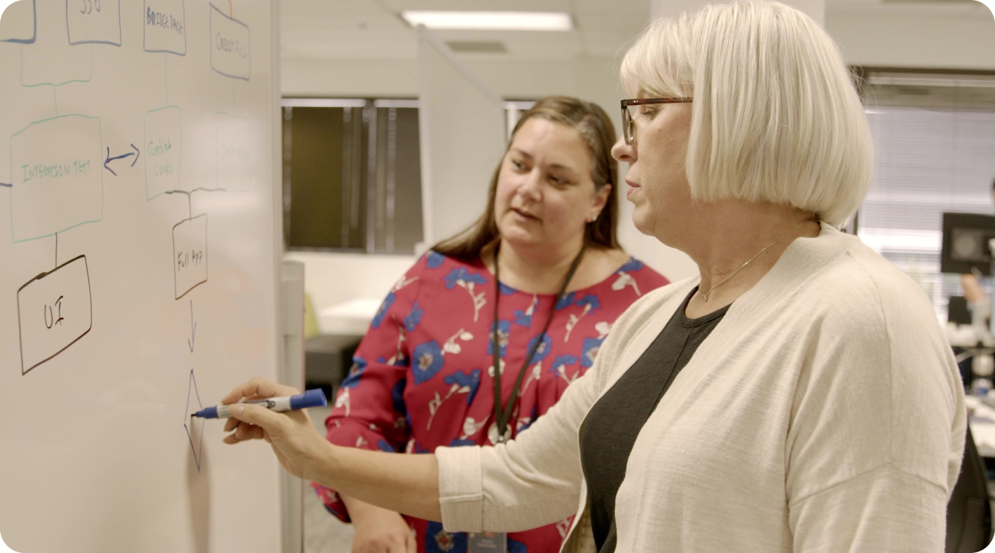 Image of two women at whiteboard