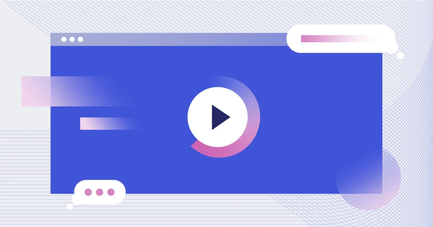 Light purple rectangular card featuring purple desktop screen with play button on top