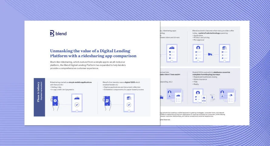 Light purple rectangular card that features preview of Unmasking the value of a Digital Lending Platform with a ridesharing app comparison