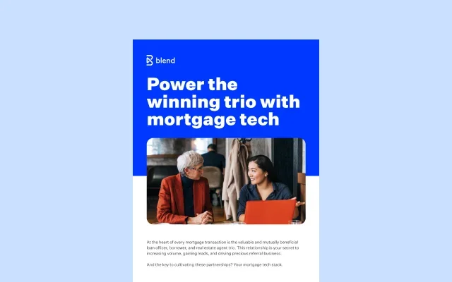 Blue rectangular card featuring preview of the Power the winning trio with mortgage tech infographic