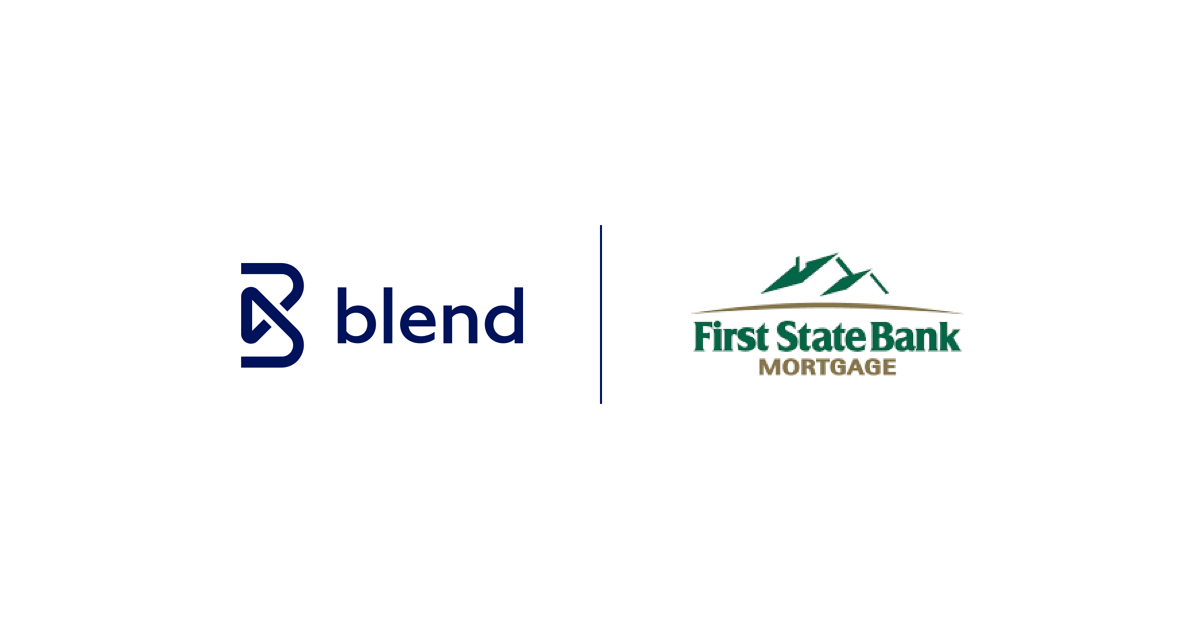 White rectangular card featuring Blend and First State Bank Mortgage Logos