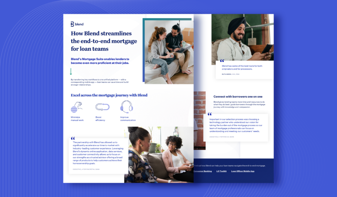Purple card featuring preview of How Blend streamlines the end-to-end-mortgage for loan teams infographic
