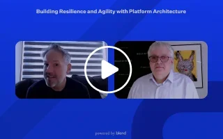 Blue rectangular card that reads Build Resilience and Agility with Platform Architecture and features a preview of the CB webinar