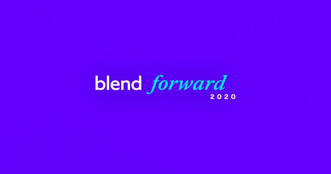 Purple rectangular card that reads Blend Forward 2020