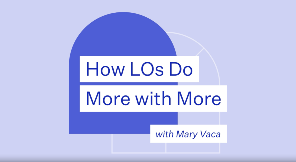 Light purple rectangular card with text that reads How LOs Do More with More with Mary Vaca