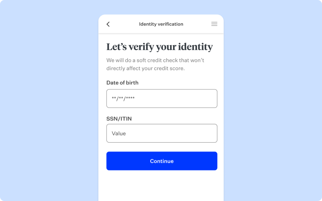 Blue rectangular card that features mobile product screen of identity verification