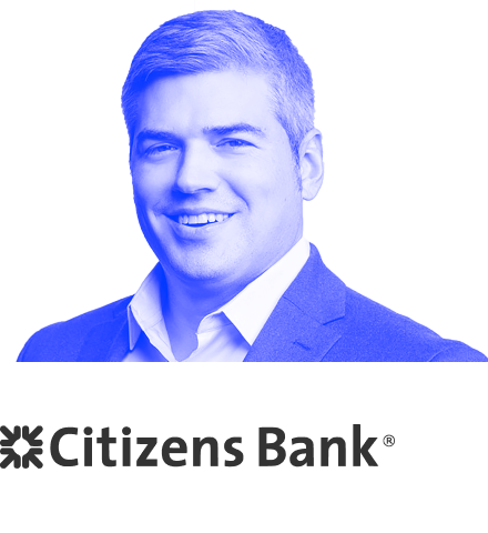 Adam Boyd headshot with blue overlay and Citizens Bank logo