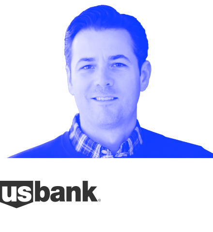 Chris Saak headshot with blue overlay and US Bank logo