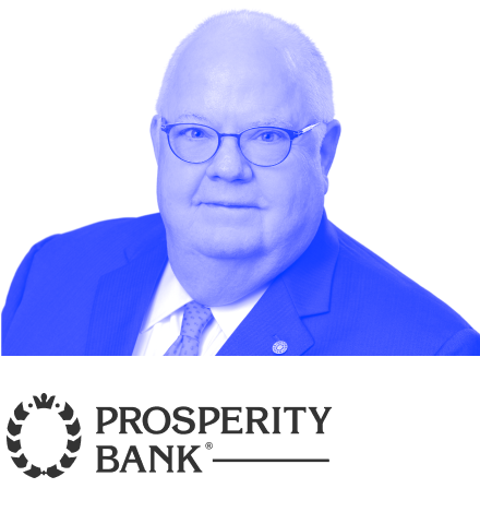 Bob Dowell headshot with blue overlay and Prosperity Bank logo