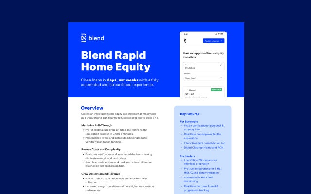 Blue rectangular card with preview image of Blend Home Equity one-pager