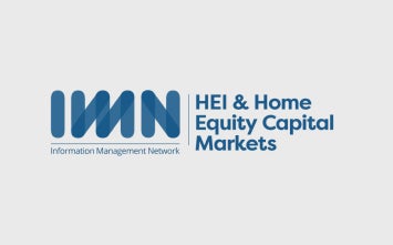 Light gray rectangular card with IMN logo and blue text that reads HEI & Home Equity Capital Markets