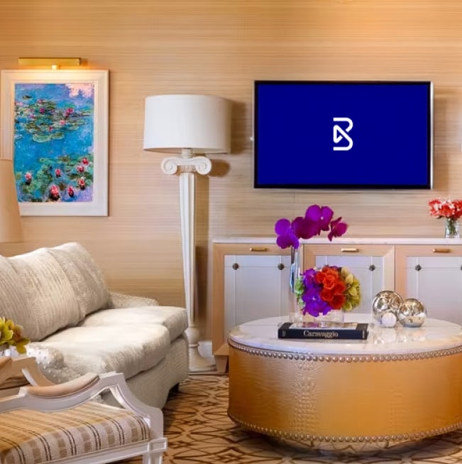 Wynn Hospitality Suite with Blend logo on TV screen