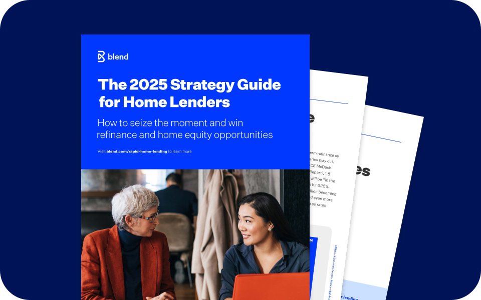 Blue rectangular card with preview of The 2025 Strategy Guide for Home Lenders ebook