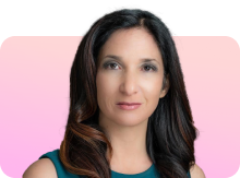 Nomi Prins headshot overlaid on top of pink gradient square