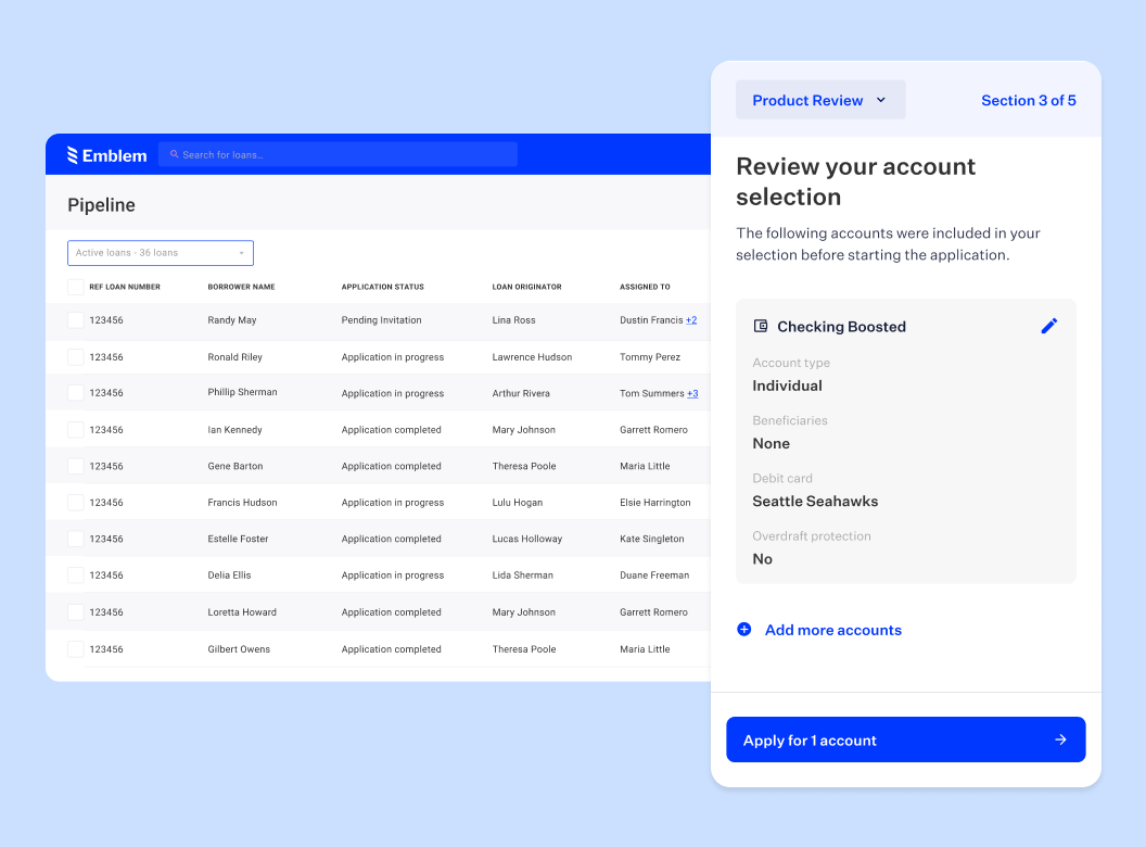 Blend product screen showing pipeline of loans and a 