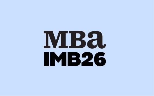 Blue graphic with MBA logo reading, 