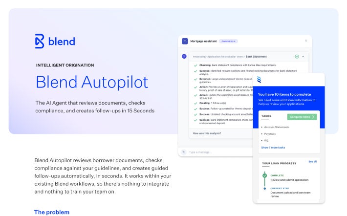 Graphic of the Blend Autopilot one-pager, inclusive of product screens and the Blend logo.